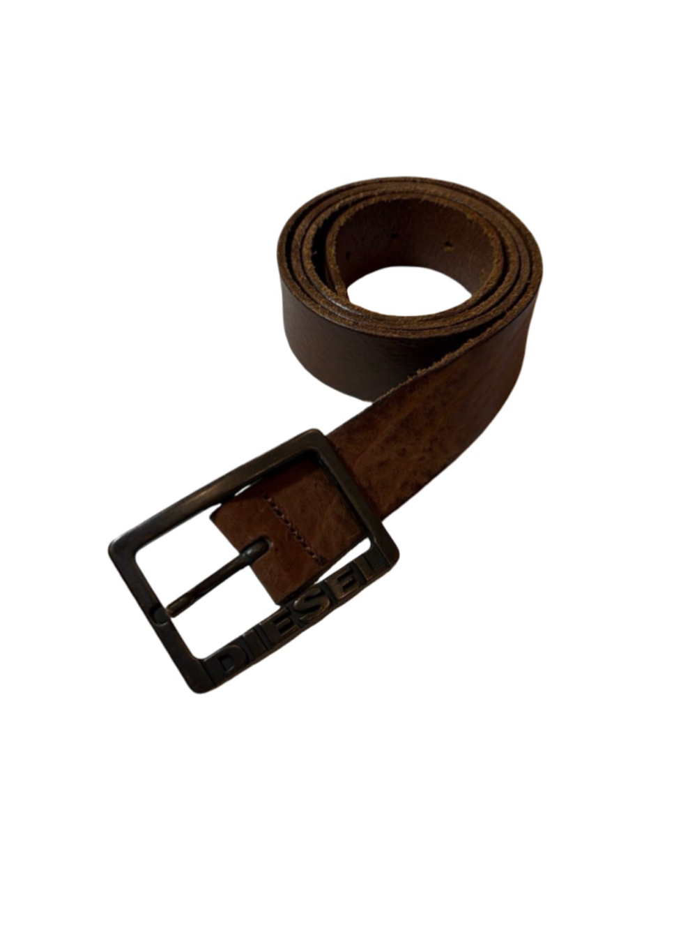 Diesel Made in Italy Brown Leather Belt Size 38 95cm Y2K Moto Punk Grunge
